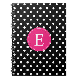 Cuaderno Monograma rosado de punto de polka negro