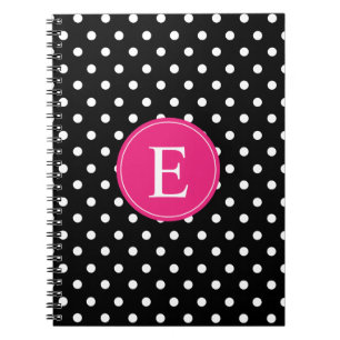 Cuaderno Monograma rosado de punto de polka negro