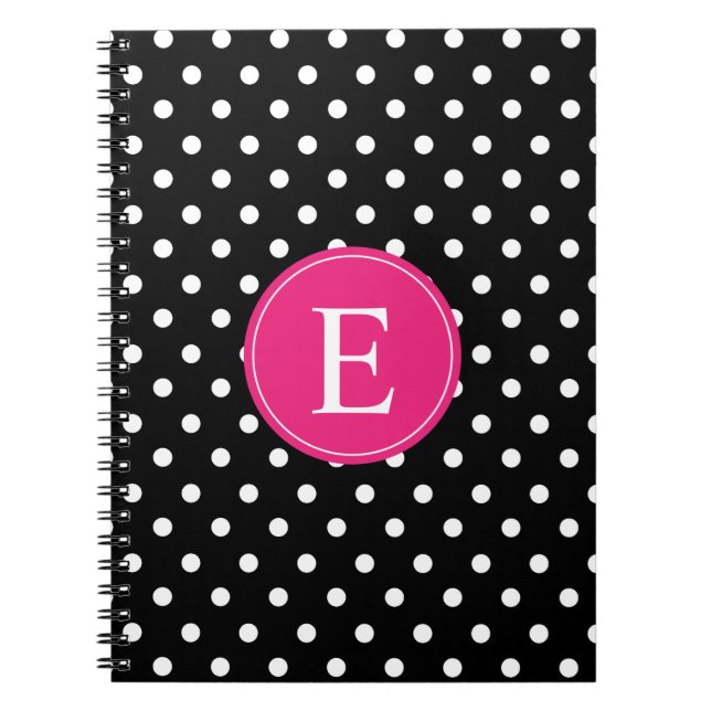 Cuaderno Monograma rosado de punto de polka negro (Frente)
