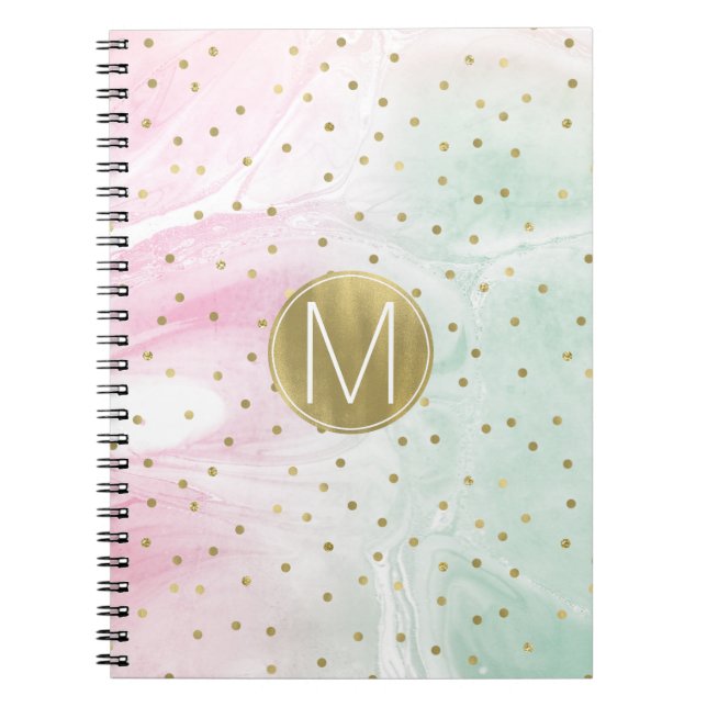Cuaderno Monograma rosado del confeti de Ombre del oro de (Frente)