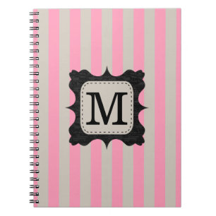 Cuaderno Monograma rosado del personalizado del negro del
