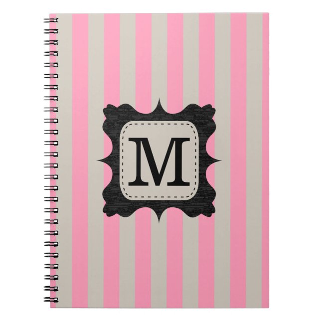 Cuaderno Monograma rosado del personalizado del negro del (Frente)
