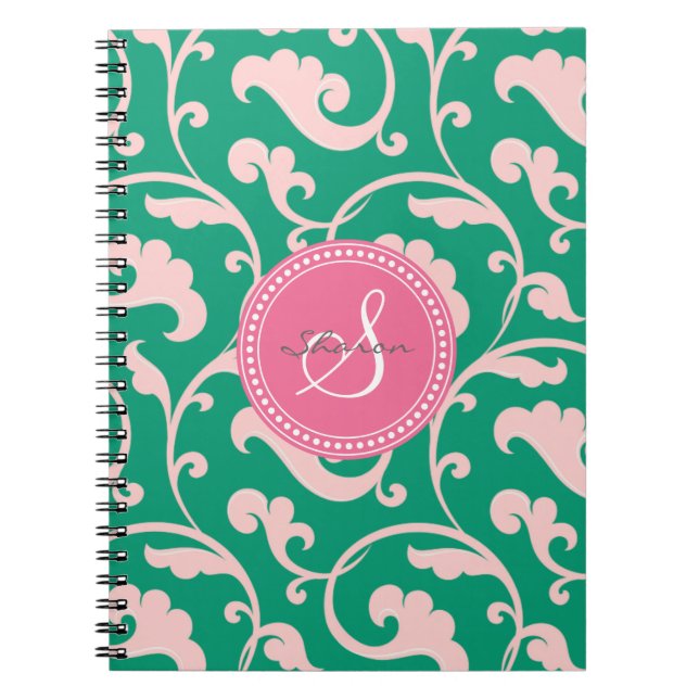 Cuaderno Monograma rosado verde femenino elegante del (Frente)