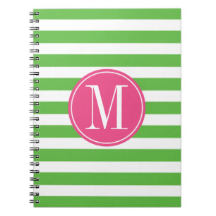 Cuaderno Monograma rosado y verde del personalizado de las