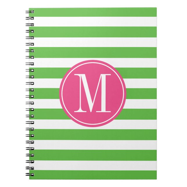 Cuaderno Monograma rosado y verde del personalizado de las (Frente)