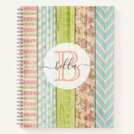 Cuaderno Monograma Rosas de Shabby en cabaña de madera rúst