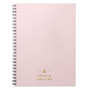 Cuaderno Monograma Rubor Oro rosado Minimalista nombre eleg