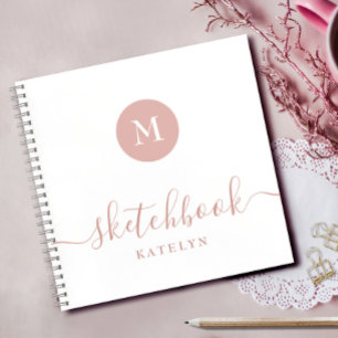Cuaderno Monograma Rubor Pink White Sketchbook Simple Moder