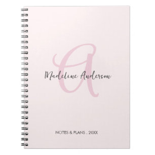 Cuaderno Monograma Rubor Rosa Moderno Feminina Minimalista