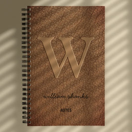 Cuaderno Monograma rústico nombre en guión dorado cuero mar