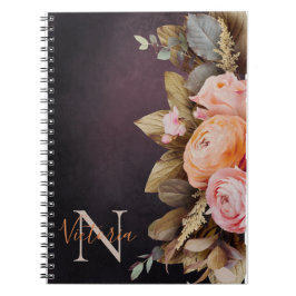 Cuaderno Monograma Rústico Nombre Folleto Floral Rosa Vinta