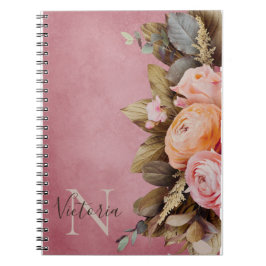 Cuaderno Monograma Rústico Nombre Folleto Floral Rosa Vinta