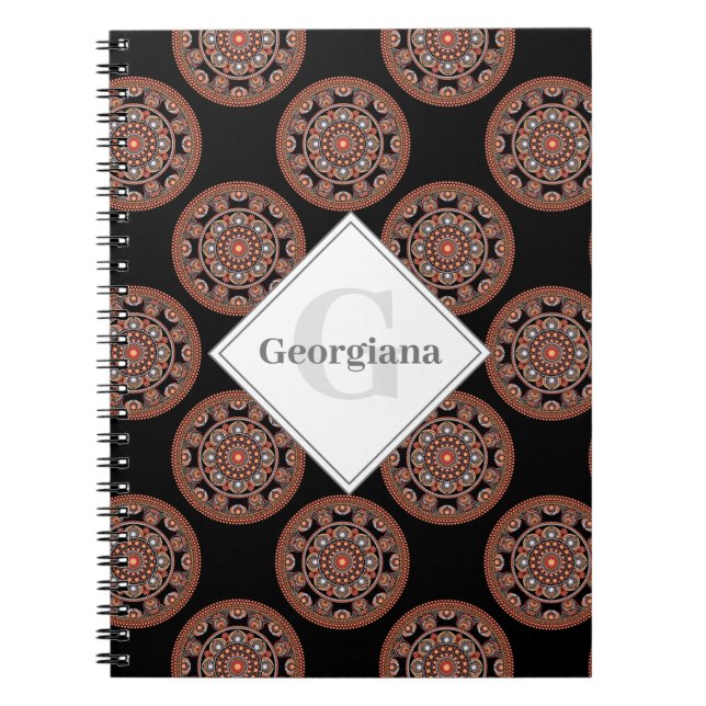 Cuaderno Monograma Safari Sunset Bohemian Polka Dot Mandala (Frente)