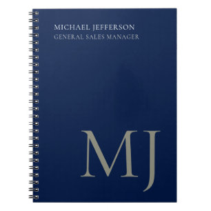 Cuaderno Monograma Sencillo Azul Oscuro Tendencia Negocios