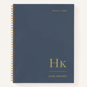 Cuaderno Monograma Sencillo Elegante Oro Naval Personalizad