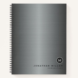 Cuaderno Monograma sencillo Metalizado cepillado de plata