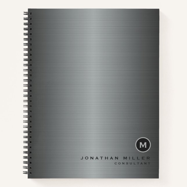 Cuaderno Monograma sencillo Metalizado cepillado de plata (Anverso)
