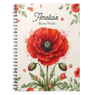 Cuaderno Monograma simétrico de amapola roja en acuarela el
