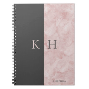 Cuaderno Monograma Simple De Mármol Rosa Y Acento Negro