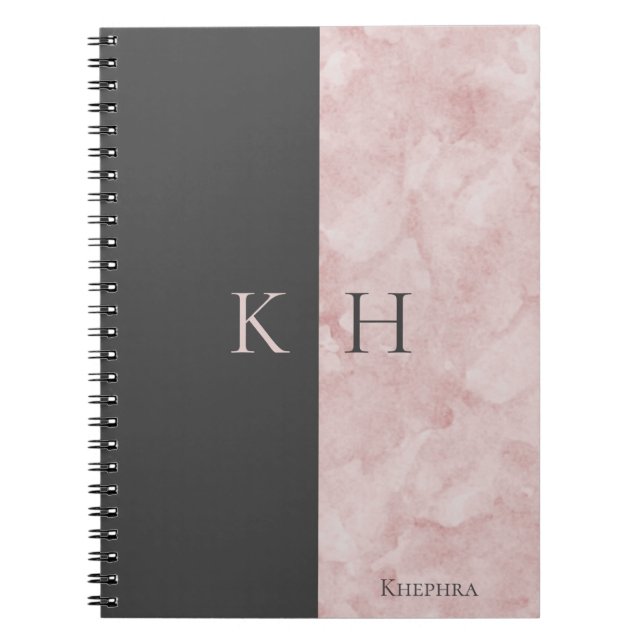 Cuaderno Monograma Simple De Mármol Rosa Y Acento Negro (Frente)