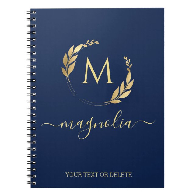 Cuaderno Monograma simple de oro azul de la marina Nombre i (Frente)
