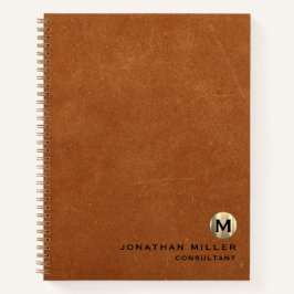 Cuaderno Monograma simple de oro de cuero de acero inoxidab