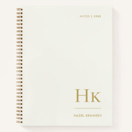 Cuaderno Monograma Simple Elegante Marfil Dorado Personaliz