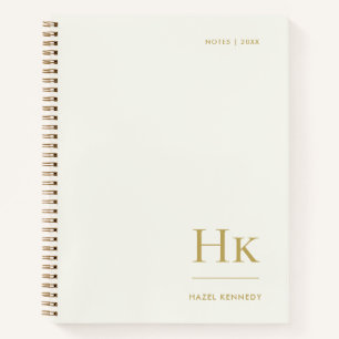 Cuaderno Monograma Simple Elegante Marfil Dorado Personaliz