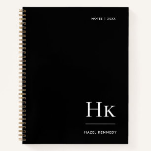 Cuaderno Monograma Simple Elegante Negro Nombre Personaliza