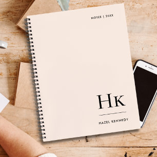 Cuaderno Monograma simple elegante Rubor rosa personalizado
