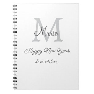 Cuaderno monograma simple minimalista de año nuevo gris nom