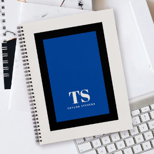 Cuaderno Monograma Simple y Elegante con Bloque de Color Az