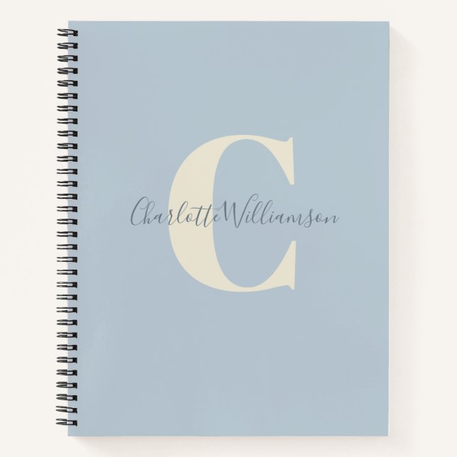 Cuaderno Monograma simple y personalizado y nombre en azul (Anverso)