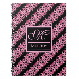 Cuaderno Monograma Sobre Rosa Fractal Y Negro