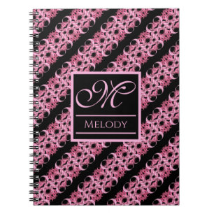 Cuaderno Monograma Sobre Rosa Fractal Y Negro
