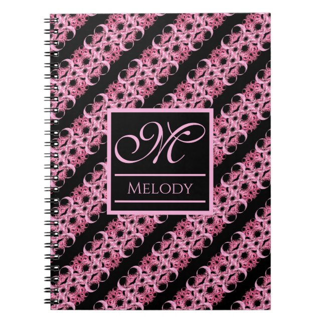 Cuaderno Monograma Sobre Rosa Fractal Y Negro (Frente)