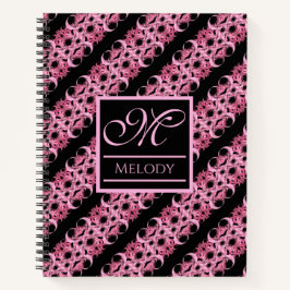 Cuaderno Monograma Sobre Rosa Fractal Y Negro
