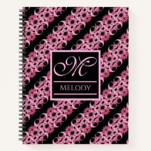 Cuaderno Monograma Sobre Rosa Fractal Y Negro