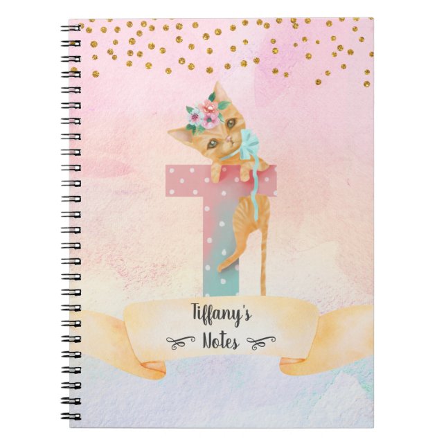 Cuaderno Monograma T Estudio de Chica de Gatitos en el Hoga (Frente)