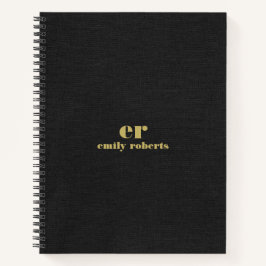Cuaderno Monograma Tipografía de oro de línea negra minimal