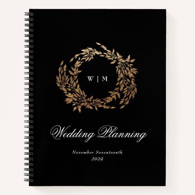 Cuaderno Monograma tradicional Escudo negro Boda clásico (Anverso)