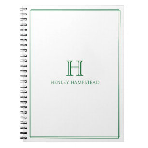 Cuaderno Monograma Tradicional y Nombre Borde Verde Bosque