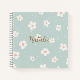 Cuaderno Monograma trendy pastel estampado floral azul blan