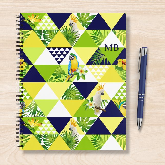 Cuaderno Monograma Trendy Tropical Cockatoo Parrot Floral (Subido por el creador)