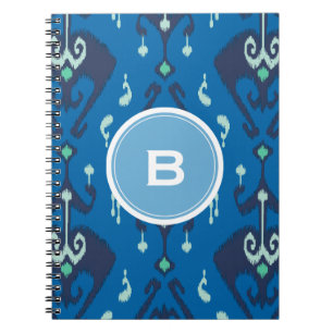 Cuaderno Monograma tribal del modelo del ikat azul moderno