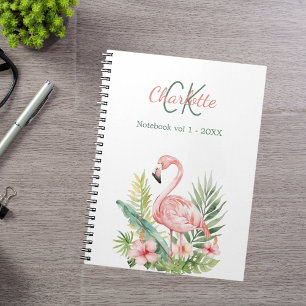 Cuaderno Monograma tropical de flamingo rosa