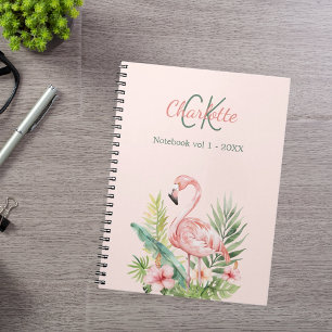 Cuaderno Monograma tropical de flamingo rosa
