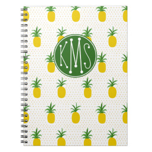 Cuaderno Monograma tropical de oro de las piñas el