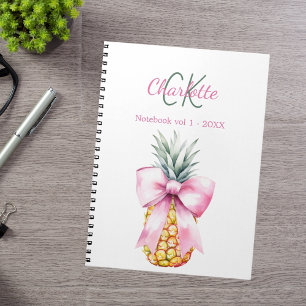 Cuaderno Monograma tropical de piña de arco rosa