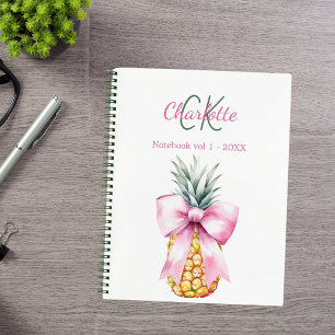 Cuaderno Monograma tropical de piña de arco rosa